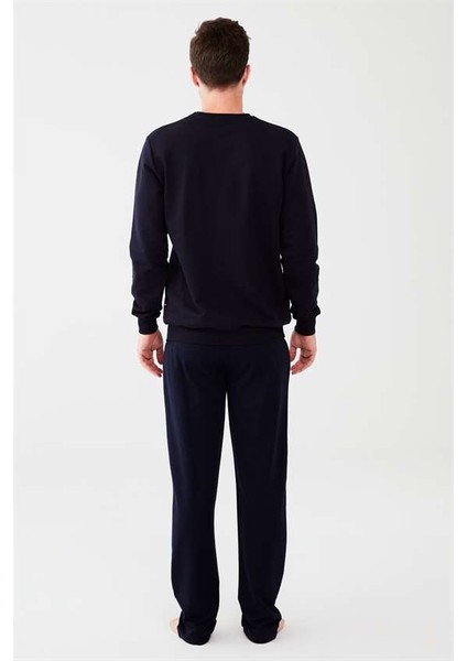 Erkek Lacivert Yuvarlak Yaka Pijama Takım modelleri