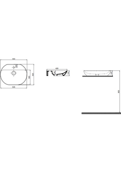 Mite Tezgah Üstü Batarya Delikli Lavabo 42X55 cm fiyatları