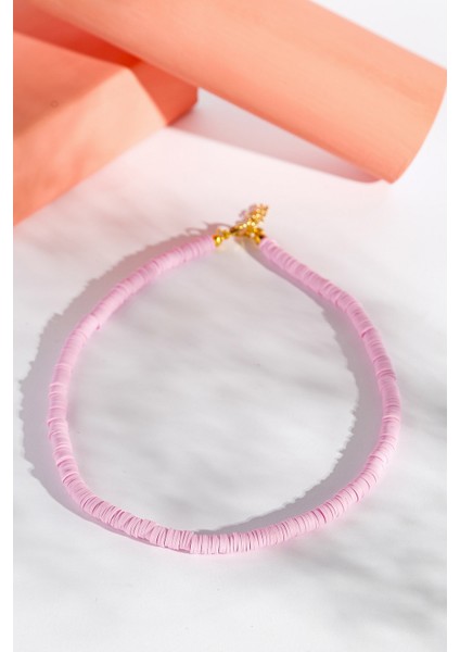 Fimo Boncuk Choker Kolye Pembe Renk