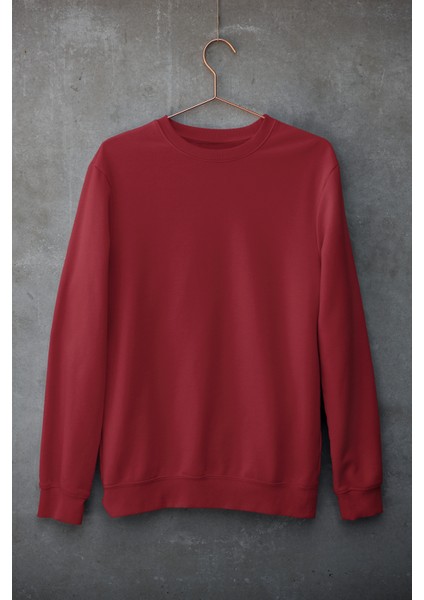 Bordo Oversize Bisiklet Yaka Sweatshirt