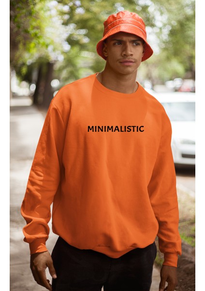 Turuncu Oversize Bisiklet Yaka Dijital Baskılı Sweatshirt