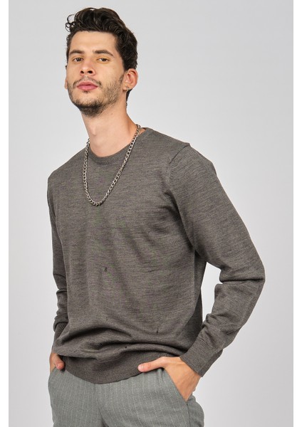 Erkek Bisiklet Yaka Yün Kazak 0249603 Gri modelleri