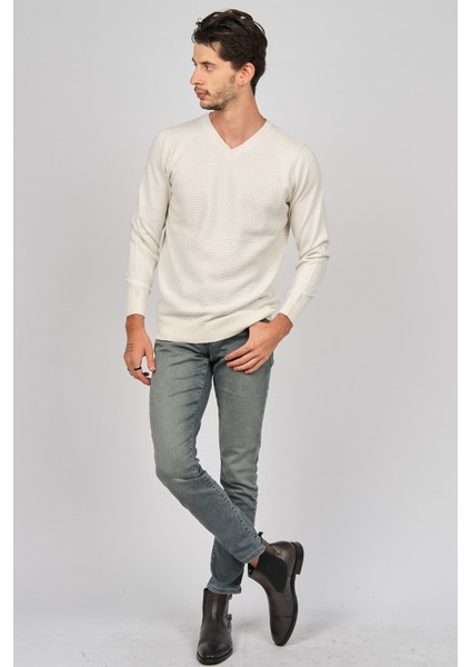 Erkek V Yaka Yün Kazak 0249617 Kemik fiyatları