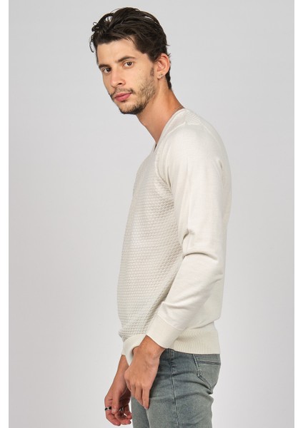 Erkek V Yaka Yün Kazak 0249617 Kemik fırsatları