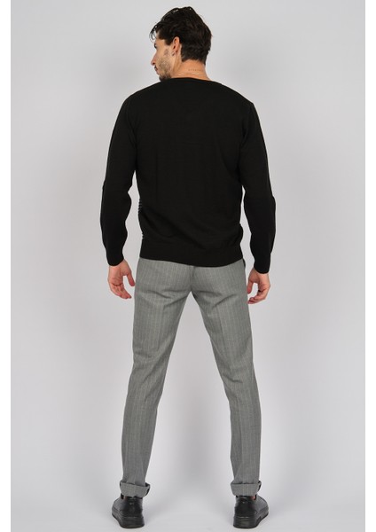 Erkek Desenli V Yaka Yün Kazak 0249640 Siyah indirimleri