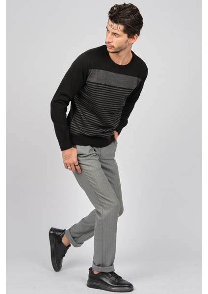 Erkek Bisiklet Yaka Desenli Yün Kazak 0249639 Siyah fiyatları
