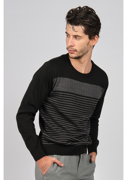 Erkek Bisiklet Yaka Desenli Yün Kazak 0249639 Siyah modelleri