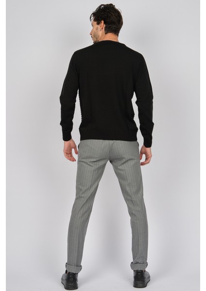 Erkek Bisiklet Yaka Desenli Yün Kazak 0249639 Siyah indirimleri
