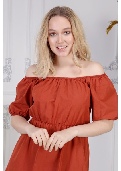 Kadın Beli Lastikli Tery Coton Elbise 4367/95