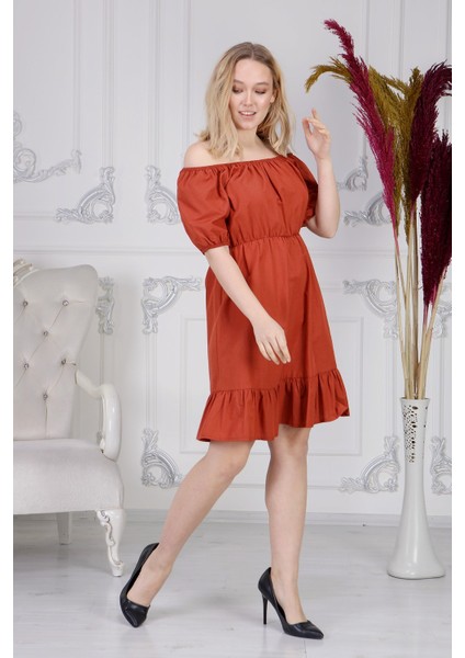 Kadın Beli Lastikli Tery Coton Elbise 4367/95