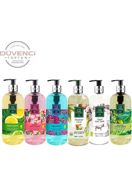 Sıvı Sabun Seti Eşek Sütlü, Ayvalık Zeytin Çiçeği, Çeşme Limonu, Japon Kiraz Çiçeği, Okyanus, Hindistan Cevizi 500 ml fiyatları