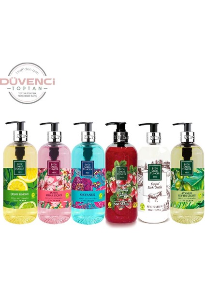 Sıvı Sabun Seti Uludağ Çileği, Eşek Sütlü, Ayvalık Zeytin Çiçeği, Çeşme Limonu, Japon Kiraz Çiçeği, Okyanus 500 ml fiyatları