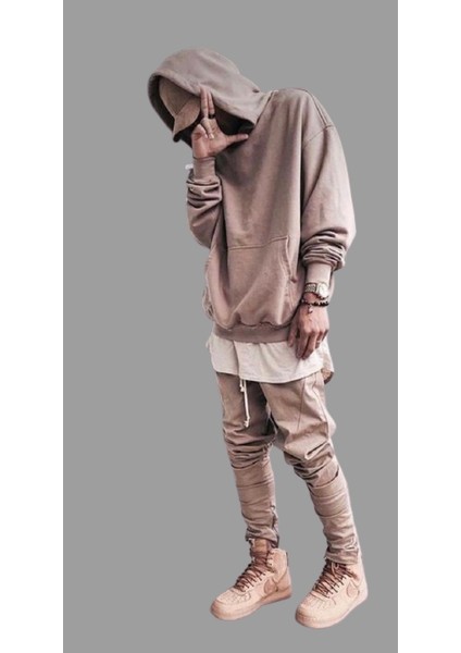 Kapüşonlu Kanguru Cep 4 Iplik Tam Kışlık Kalın Oversize Erkek Hoodie-Sweatshirt