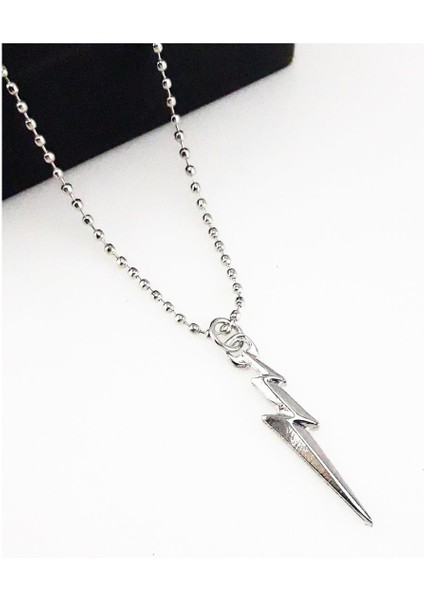 Gümüş Renk Yıldırım Erkek Kolye