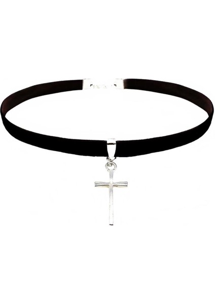 Siyah Kadife Kadın Haç Choker Kolye