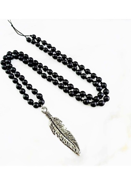 Oniks Doğal Taş Tüy Erkek Kolye