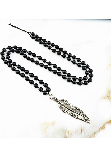 Oniks Doğal Taş Tüy Erkek Kolye modelleri