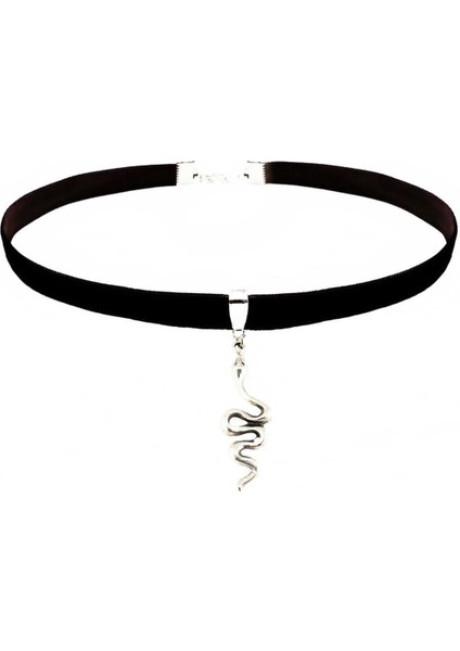 Siyah Kadife Kadın Yılan Choker Kolye