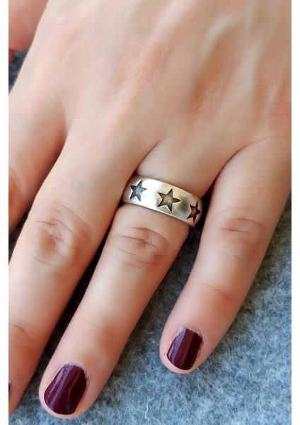 Antik Gümüş Kaplama Yıldız Şekilli El Yapımı Ayarlanabilir Yüzük