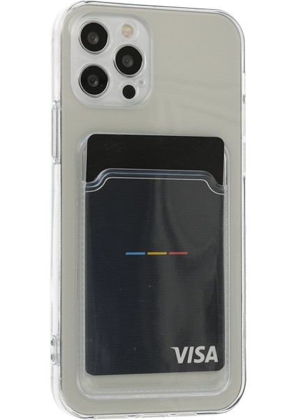 iPhone 12 Pro Kılıf Şeffaf Kartvizitli Kamera Korumalı Silikon - Şeffaf