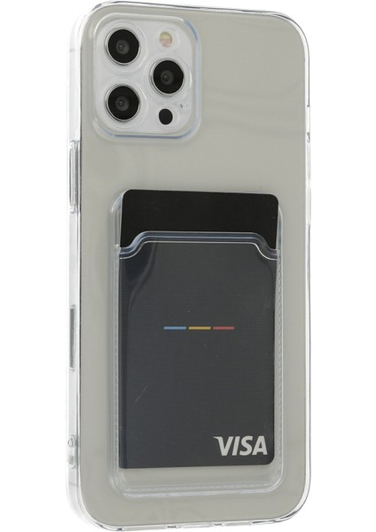 iPhone 12 Pro Max Kılıf Şeffaf Kartvizitli Kamera Korumalı Silikon - Şeffaf