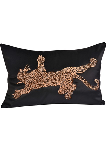 Leopar Işlemeli - Siyah Kadife Yastık Kılıfı 40 X 60