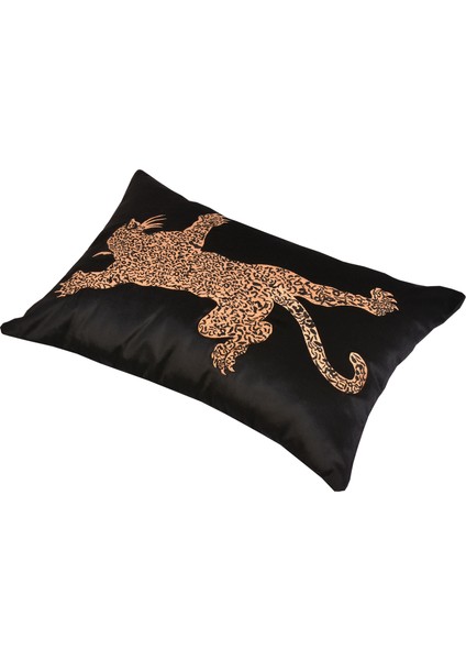 Leopar Işlemeli - Siyah Kadife Yastık Kılıfı 40 X 60 fiyatları
