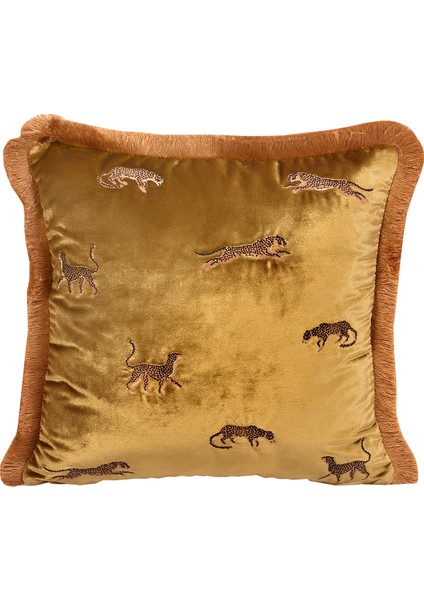 Leopar Desenli Yastık Kılıfı - Dekoratif Gold Kadife Kırlent