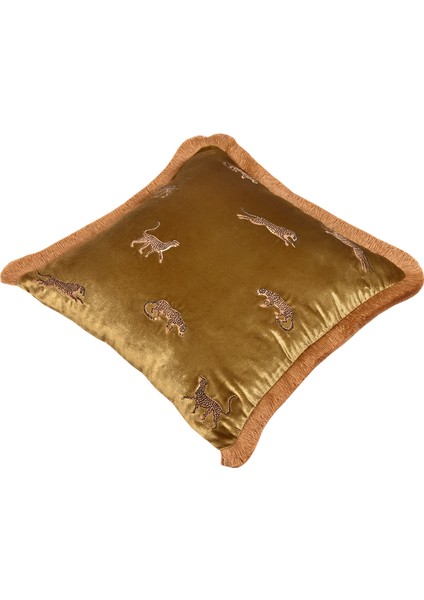 Leopar Desenli Yastık Kılıfı - Dekoratif Gold Kadife Kırlent fiyatları