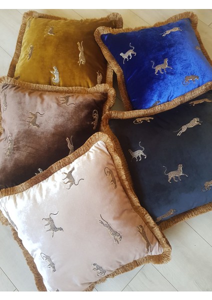 Leopar Desenli Yastık Kılıfı - Dekoratif Gold Kadife Kırlent modelleri
