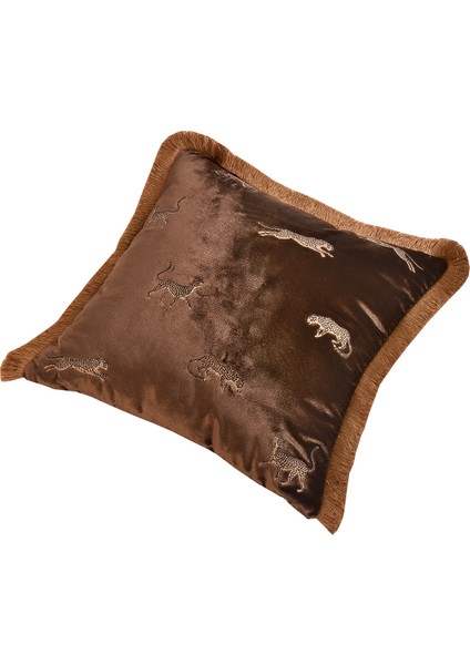 Leopar Desenli Yastık Kılıfı - Dekoratif Kahverengi Kadife Kırlent fiyatları