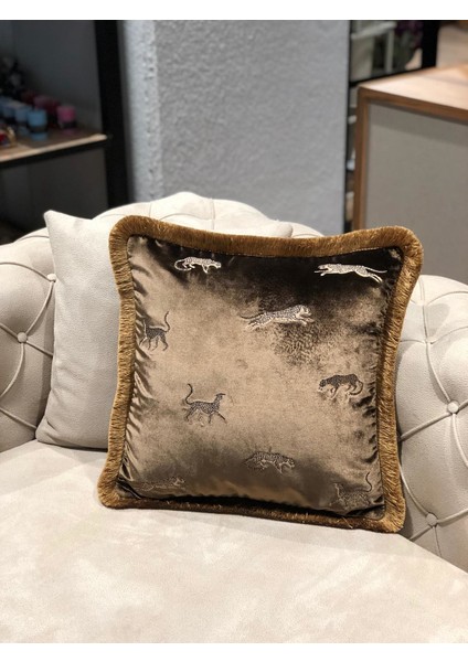 Leopar Desenli Yastık Kılıfı - Dekoratif Kahverengi Kadife Kırlent modelleri