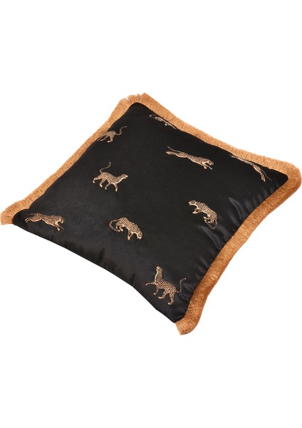 Leopar Işlemeli Siyah Kadife Yastık Kılıfı 45 X 45 fiyatları