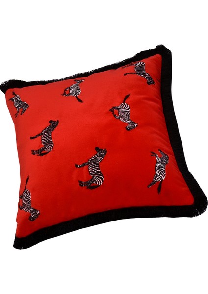Zebra Desenli Dekoratif Yastık Kılıfı -Modern Kırmızı Kadife Kırlent fiyatları