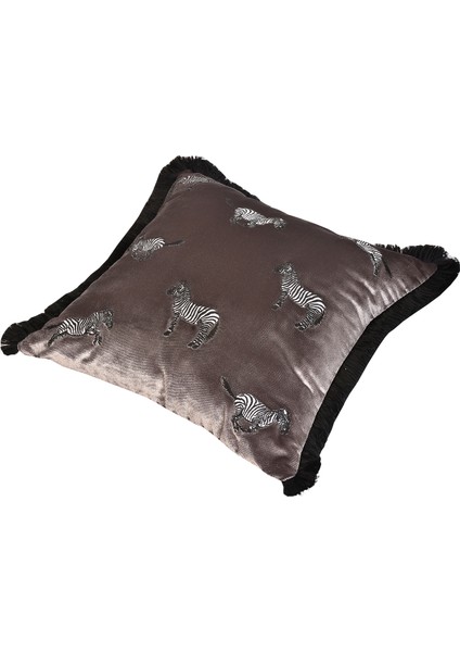 Zebra Işlemeli Gri Kadife Yastık Kılıfı 45 X 45 fiyatları