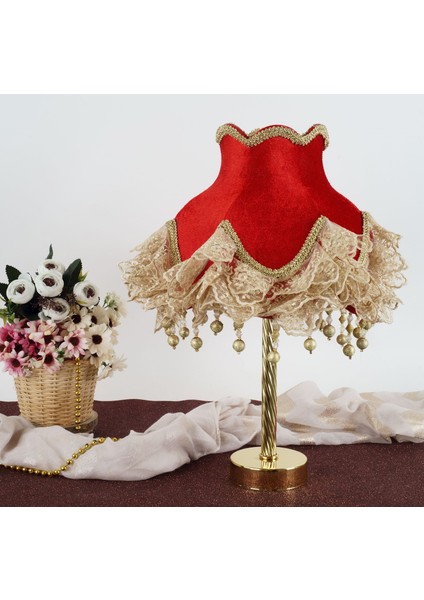 Kadife Kaplı El Yapımı Klasik Model Abajur Vintage