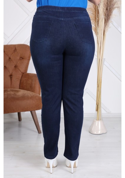 Beli Lastikli Büyük Beden Lacivert Kot Pantolon modelleri