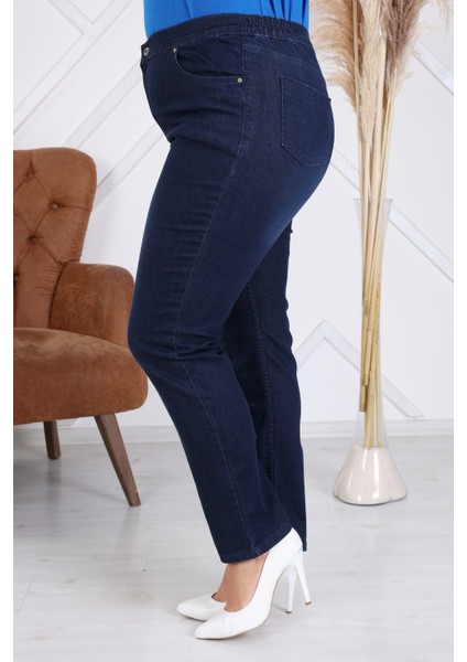 Beli Lastikli Büyük Beden Lacivert Kot Pantolon fırsatları