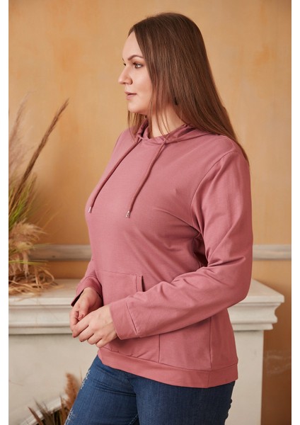 Kapşonlu Büyük Beden Gülkurusu Sweatshirt fiyatları