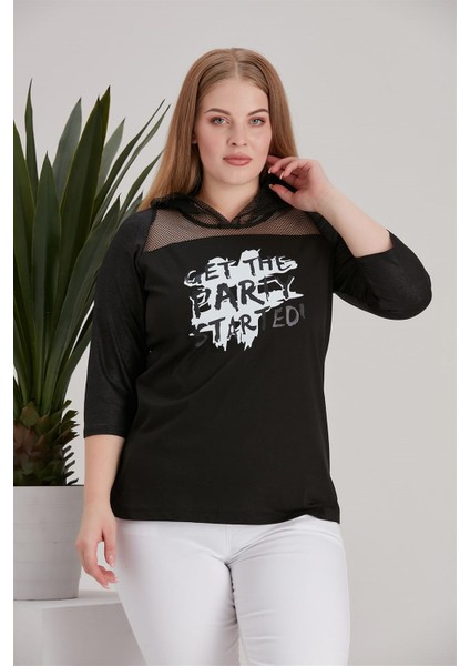 Kapşonlu Büyük Beden Ust Kısmı ve Kapsonu Dantel Sweatshirt