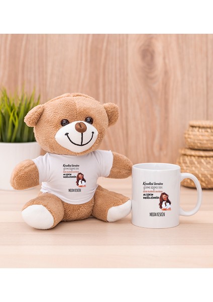 Kişiye Özel Alışıkın Değilsindir Tasarım Esprili Beyaz Kupa Bardak ve Peluş Ayıcık