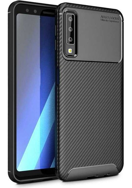 Case 4U A7 2018 Uyumlu Kılıf Rugged Armor Karbon Desenli Lüx Negro Silikon Arka Kapak Siyah