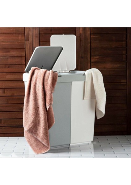 Gri Beyaz Motek Ikili Dokunmatik Kirli Çamaşır Sepeti +Katlanır Çamaşır Sepeti Çamaşır Selesi modelleri