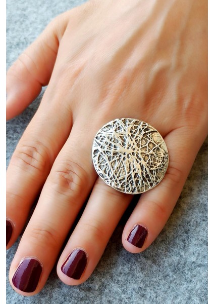 Antik Gümüş Kaplama Rölyef Şekilli El Yapımı Ayarlanabilir Yüzük fiyatları