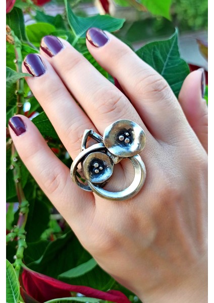 Antik Gümüş Kaplama Geometrik Şekilli El Yapımı Ayarlanabilir Yüzük fiyatları