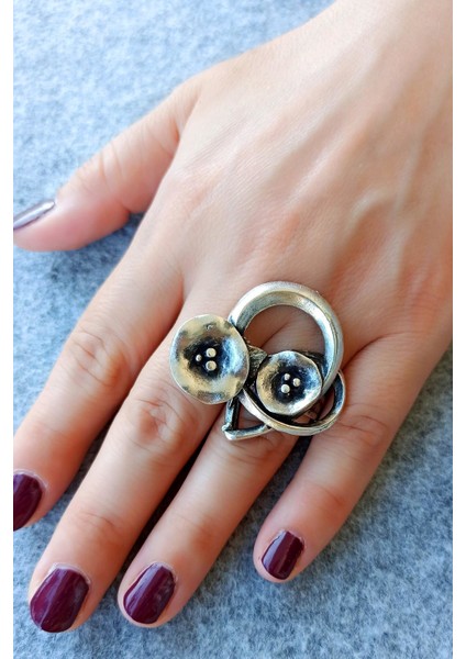 Antik Gümüş Kaplama Geometrik Şekilli El Yapımı Ayarlanabilir Yüzük modelleri