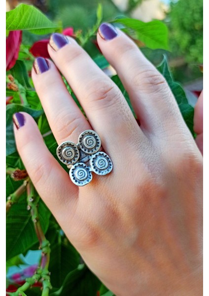 Antik Gümüş Kaplama Motif Şekilli El Yapımı Ayarlanabilir Yüzük modelleri