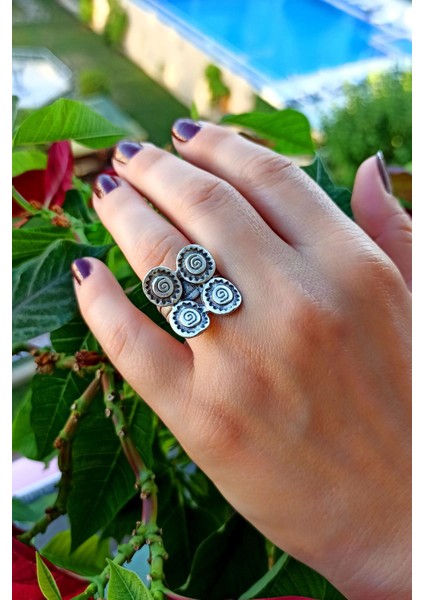 Antik Gümüş Kaplama Motif Şekilli El Yapımı Ayarlanabilir Yüzük fırsatları