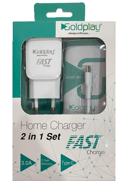 5 Volt 3 Amper Fast Type-C Hızlı Ev Şarj ve Data USB Kablo 2 In 1 Set