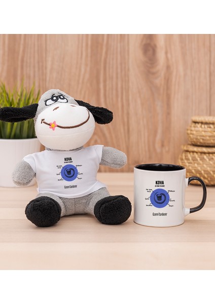 Kişiye Özel Kova Burcuna Hediye Siyah Kupa Bardak ve Peluş Eşek